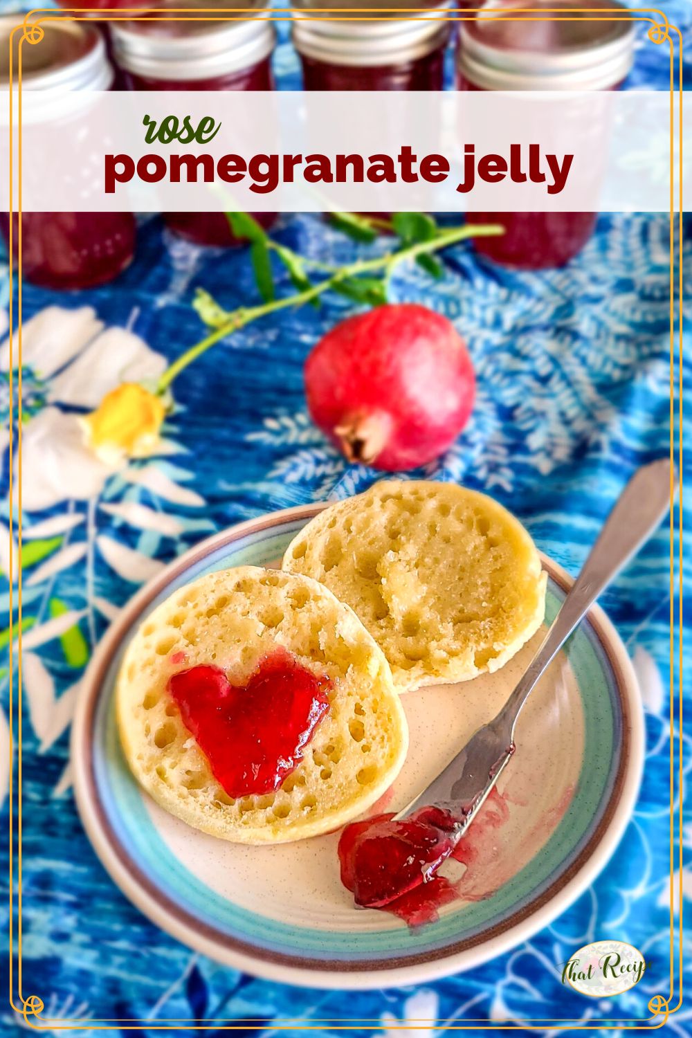 pomegranate jelly in a heart shape on an English muffin