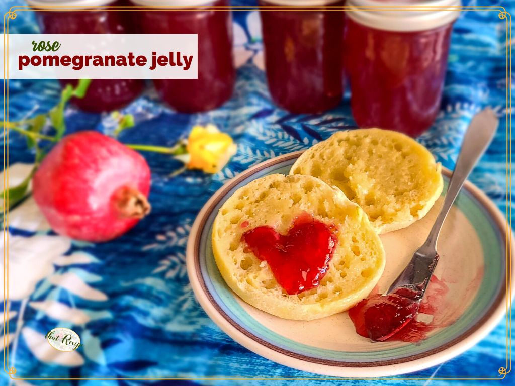 pomegranate jelly in a heart shape on an English muffin