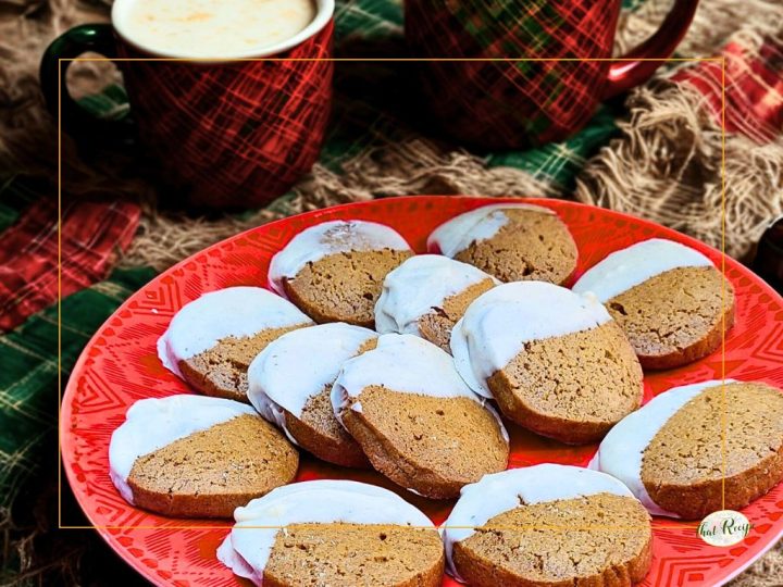 cookies dipped in white chocolate on a plate