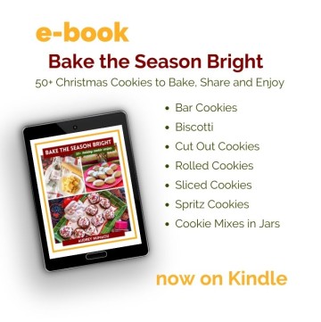 tablet with Christmas Cookie book and text overlay "bake the season bright 50+ Christmas Cookie recipes to bake share and enjoy"
