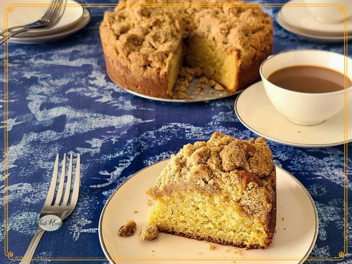 NY style crumb cake on a plate (crumb coffee cake)