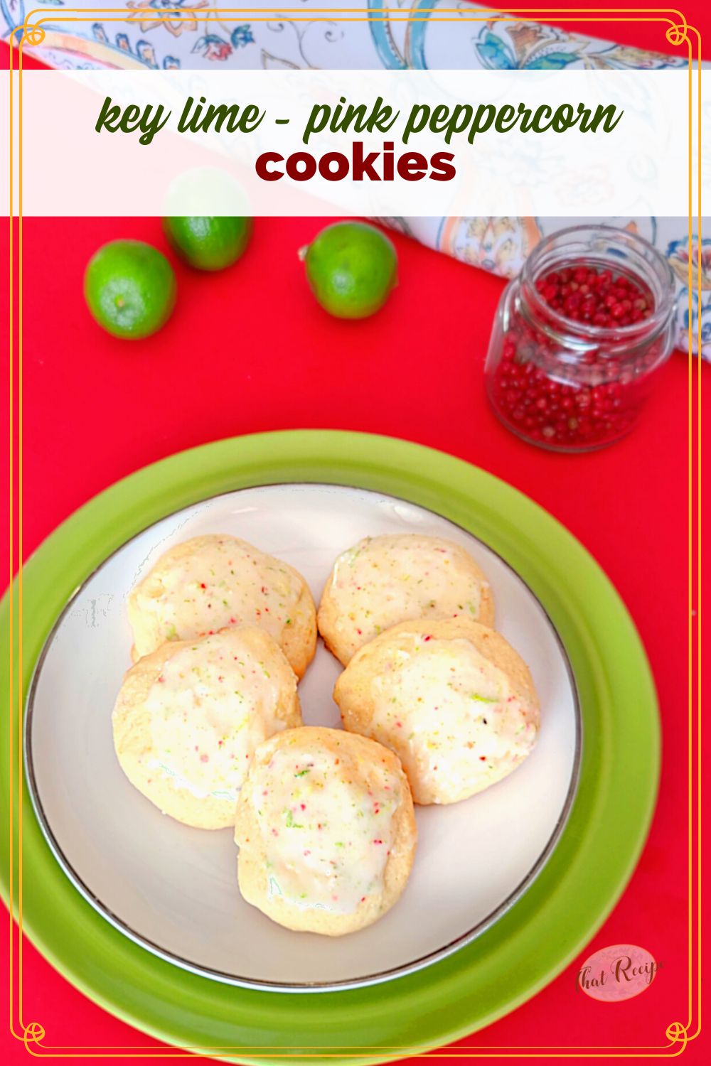 lime and peppercorn cookies on a plate 