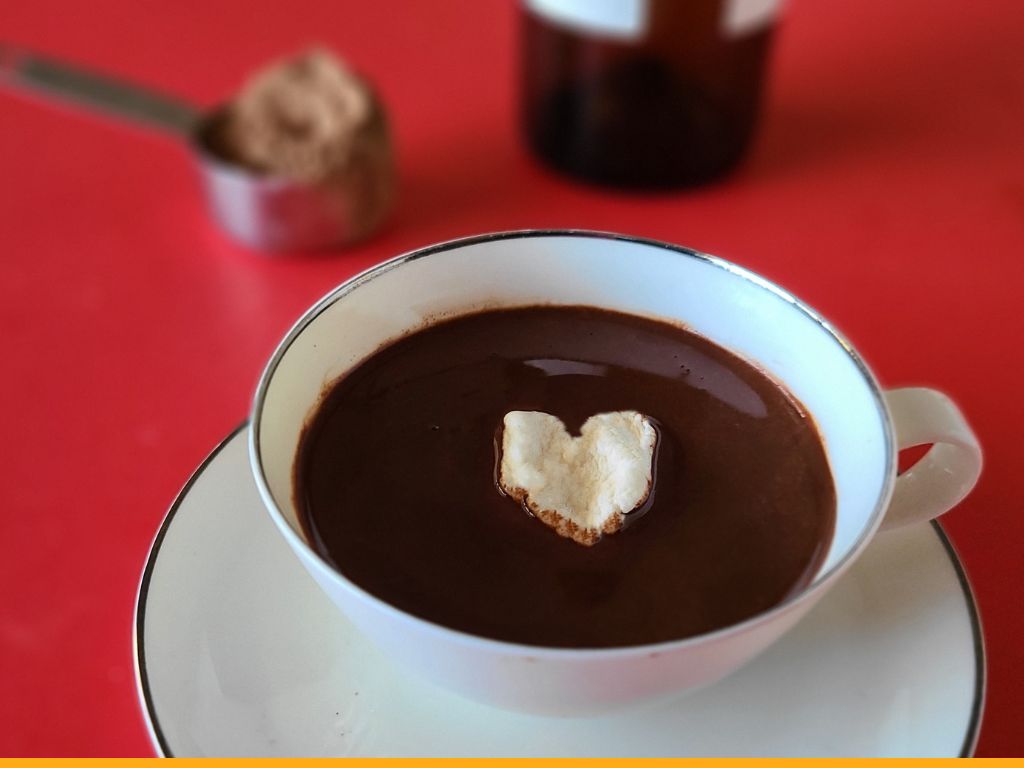 mug of hot chocolate with heart shaped marshmallow