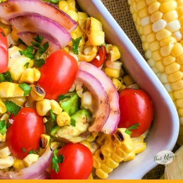 close up of corn and tomato salad