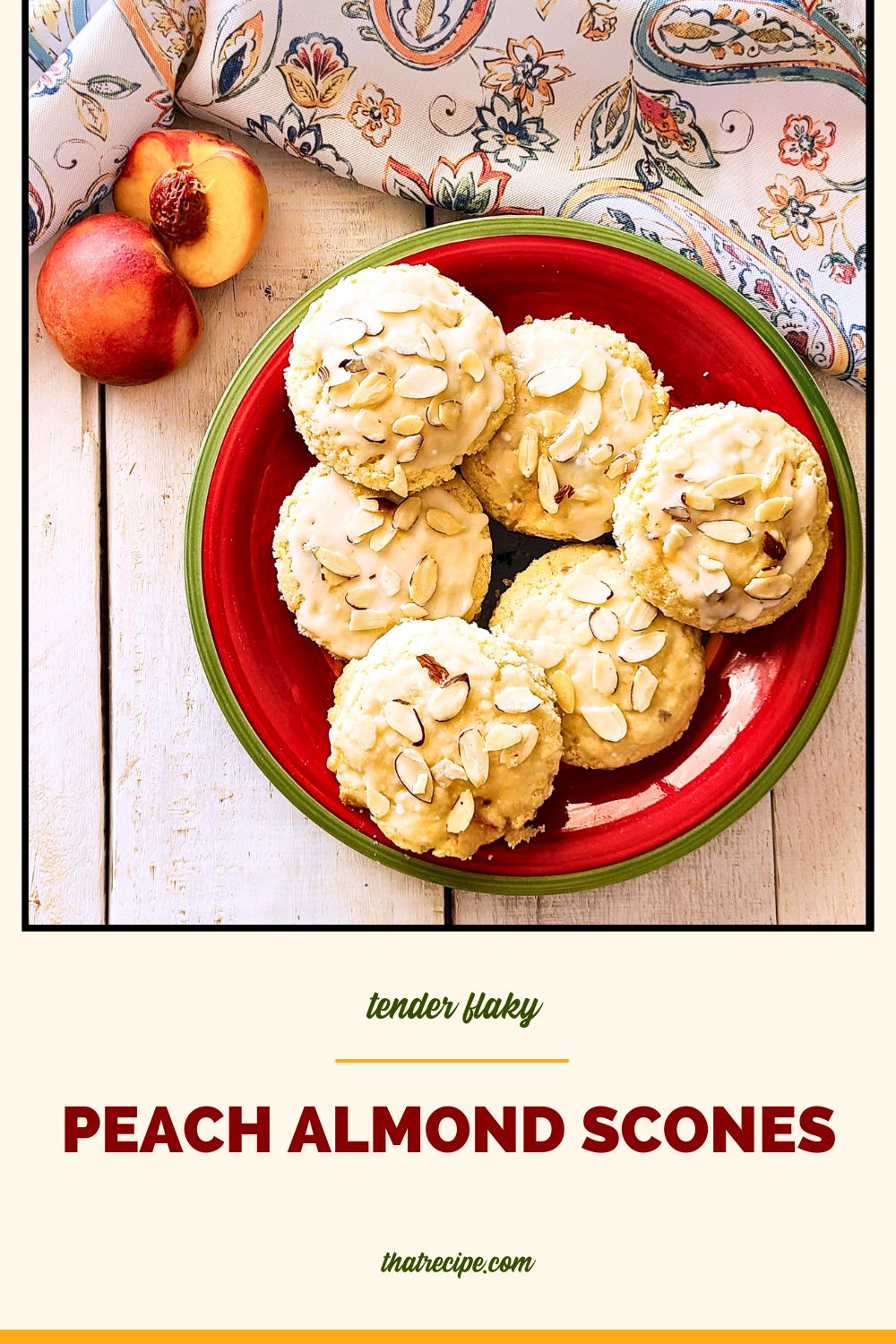 peach almond scones on a plate