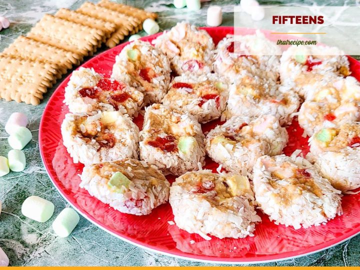 plate of sliced candy rolls with text overlay "easy homemade candy Fifteens: