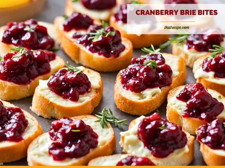 Appetizers on a tray with text overlay "cranberry and brie appetizers"