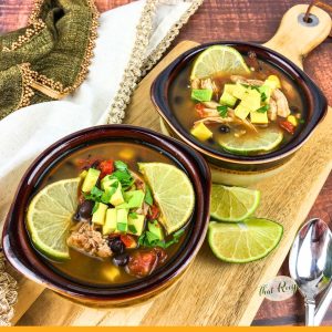 bowls of chicken and black bean soup