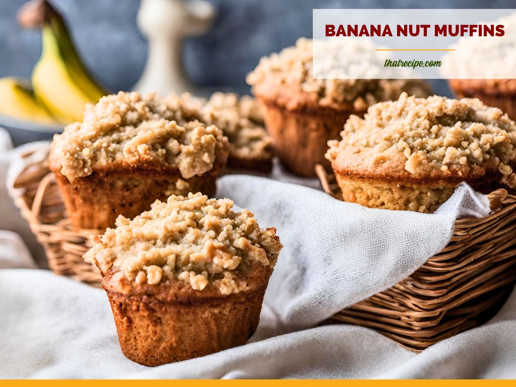 banana nut muffins with streusel topping on a table