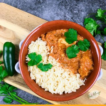 bowl with chicken tikka masala and rice