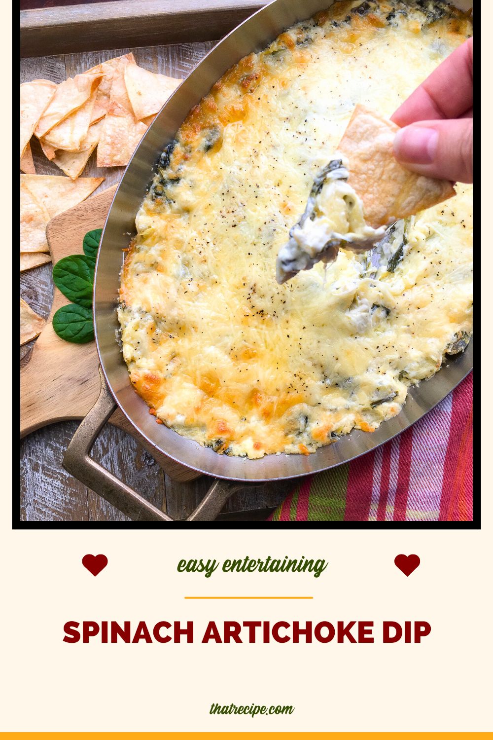 hot spinach artichoke dip with tortilla chips