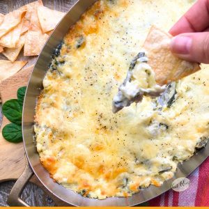 hot spinach artichoke dip with tortilla chips