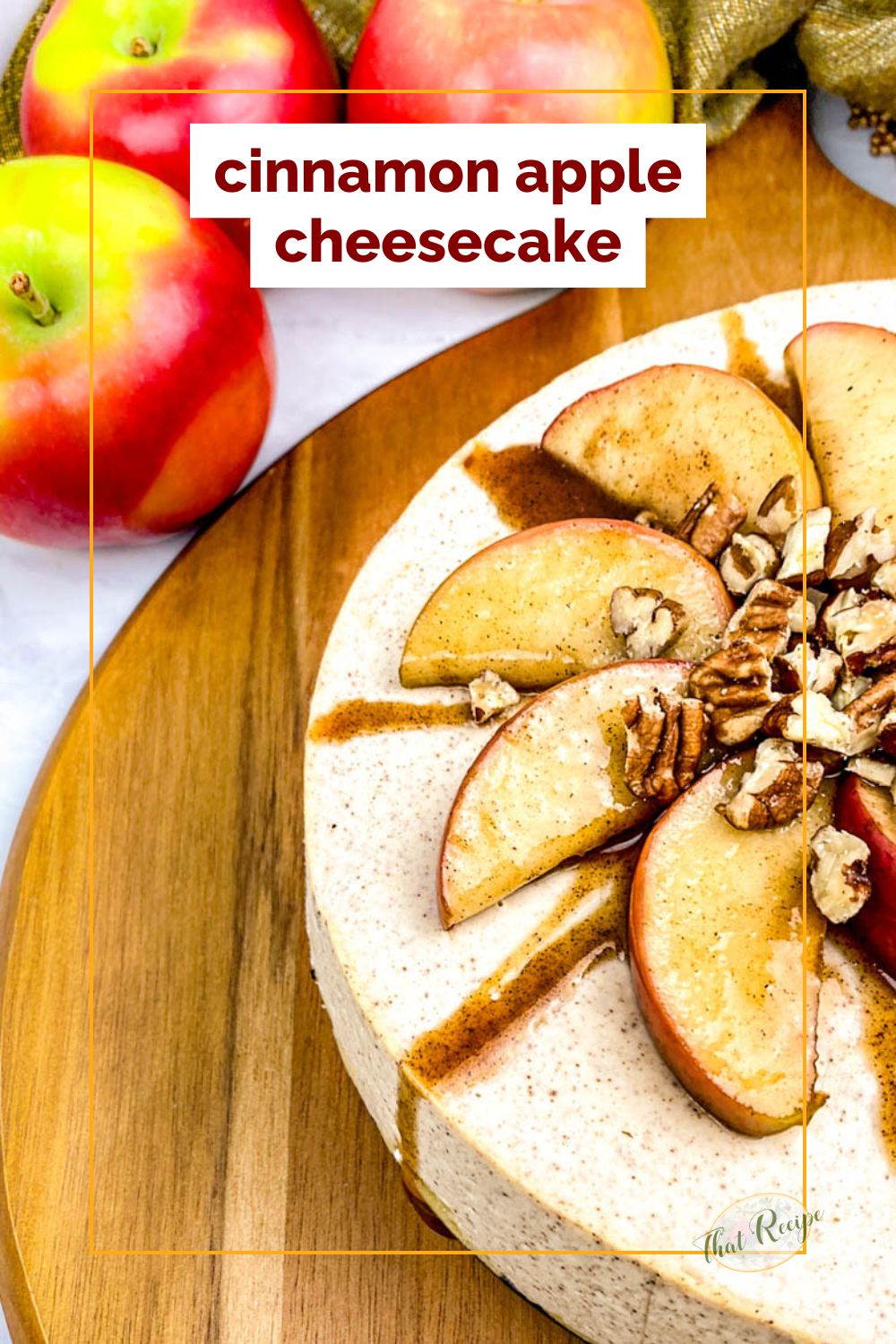 top down view of cinnamon apple cheesecake