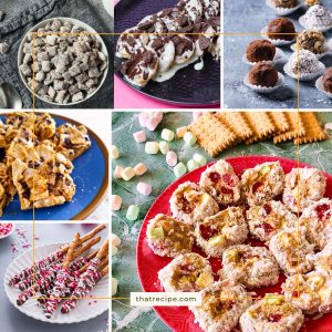 collage of no bake treats