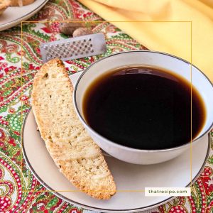 eggnog biscotti and a cup of coffee