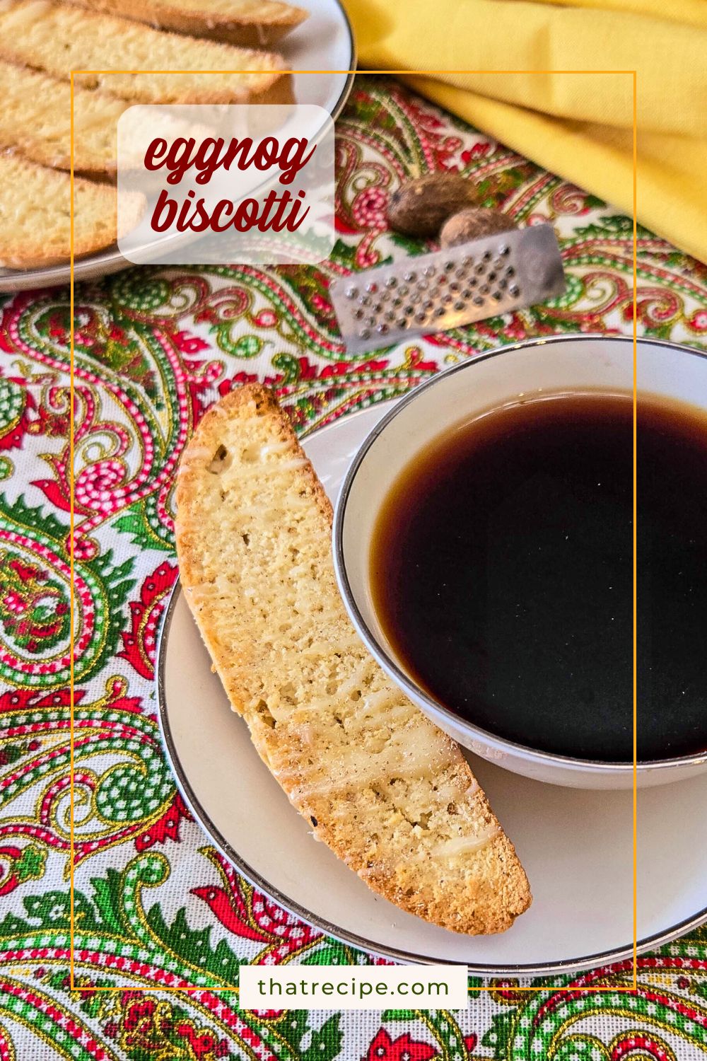 eggnog biscotti and a cup of coffee