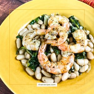 shrimp and white beans on a plate