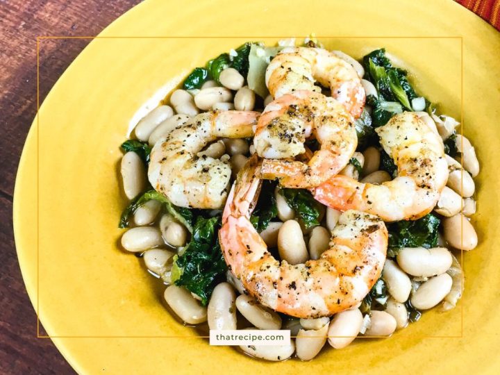 shrimp and white beans on a plate