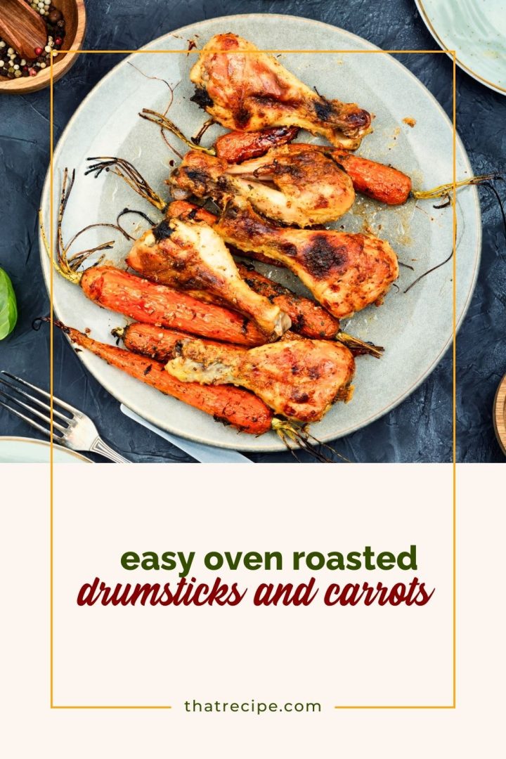 top down view of roasted drumsticks and carrots