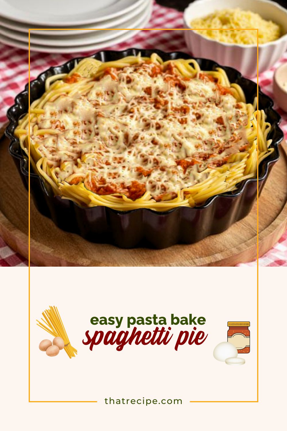spaghetti pie on a table