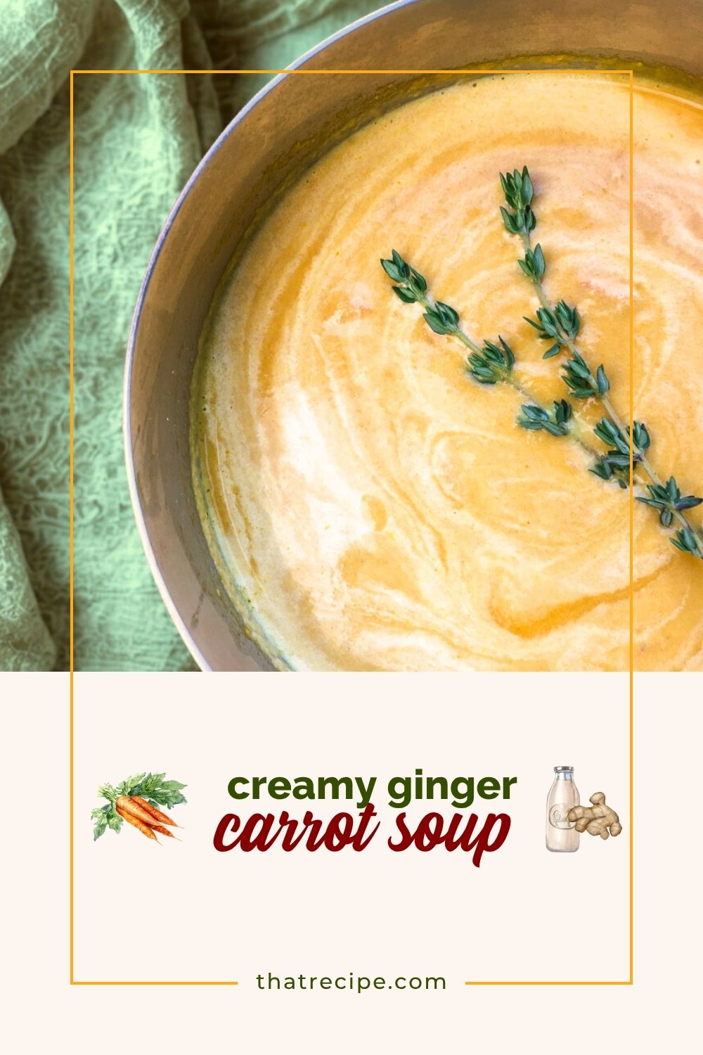 creamy ginger carrot soup in a pot