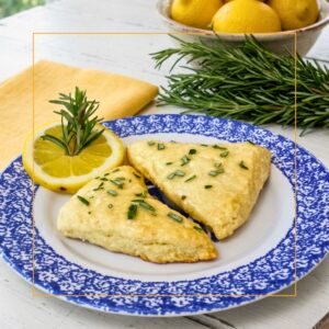 lemon rosemary scones on a plate