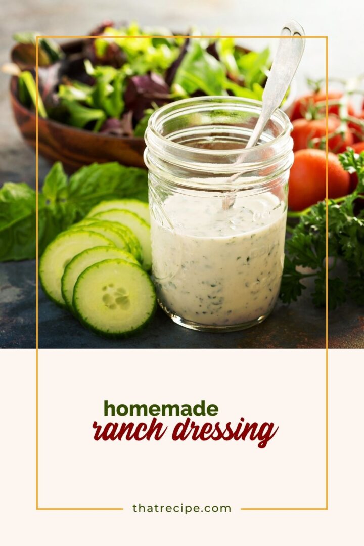 ranch dressing in a jar with a salad