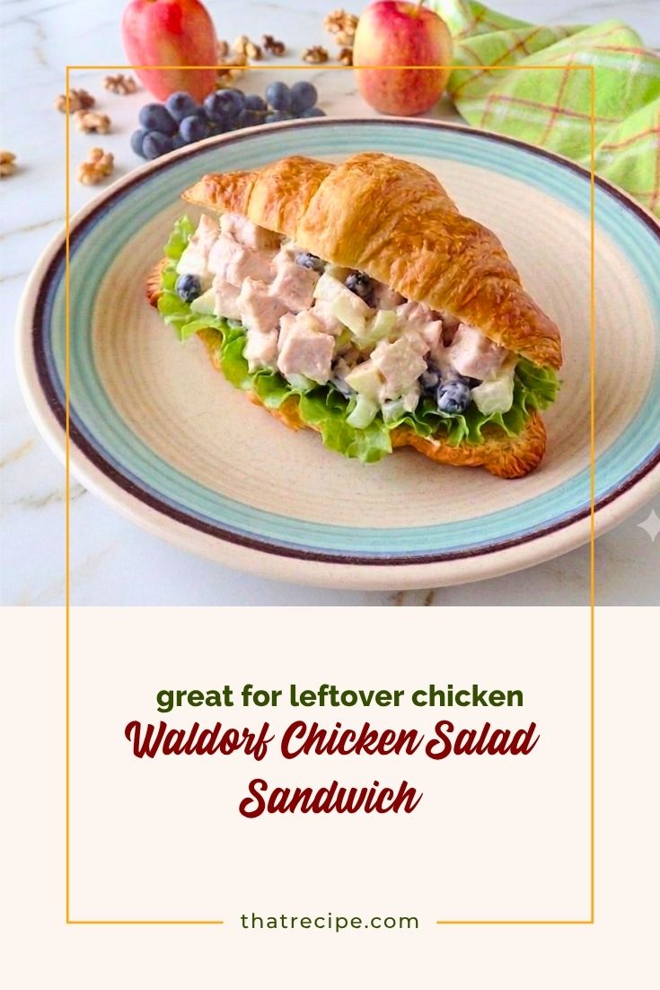 Waldorf chicken salad sandwich on a croissant.