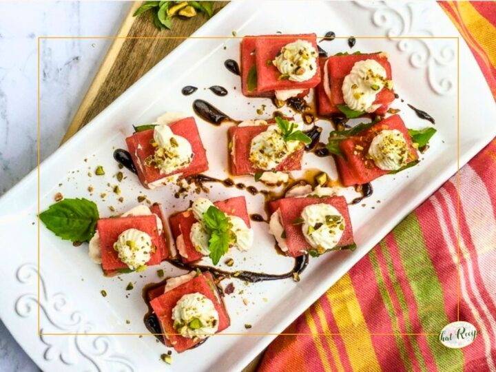 cheesy watermelon and basil appetizers
