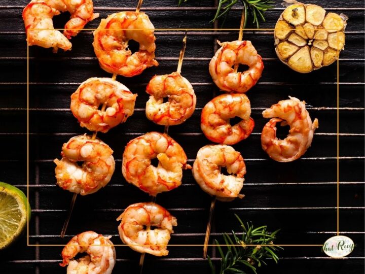 grilled shrimp skewers on the grill